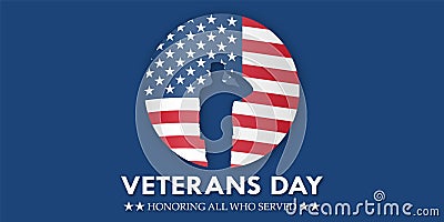 Thank you Veterans - Honoring all who served vector illustration. USA flag waving on blue background. Vector Illustration