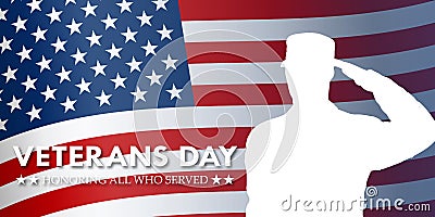 Thank you Veterans - Honoring all who served vector illustration. USA flag waving on blue background. Vector Illustration