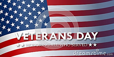 Thank you Veterans - Honoring all who served vector illustration. USA flag waving on blue background. Vector Illustration