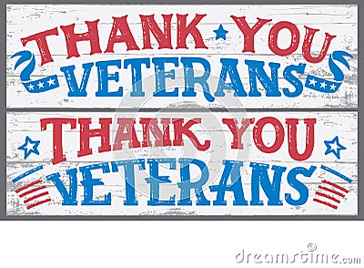Thank you veterans wood signs Vector Illustration