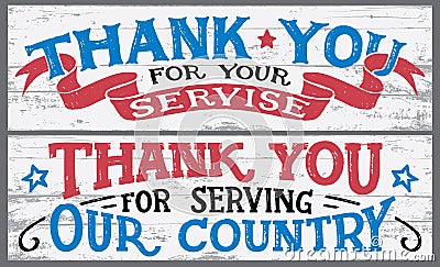 Thank you for your service wood signs Vector Illustration