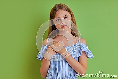 Thankful affable girl shine with kindness Stock Photo