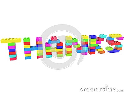 THANKS concept from colored toy bricks to white Stock Photo