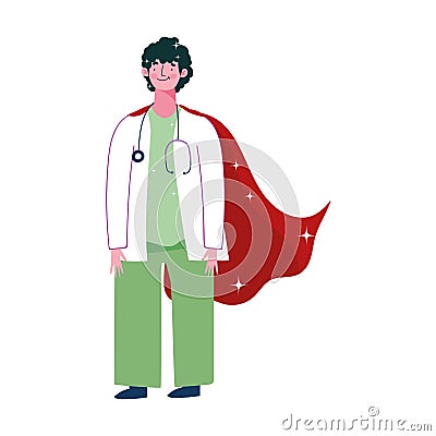 Thanks doctor, physician male professional with superhero cape Vector Illustration