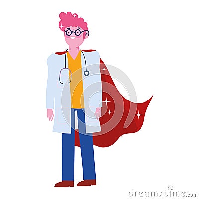 Thanks doctor, physician male professional with superhero cape Vector Illustration