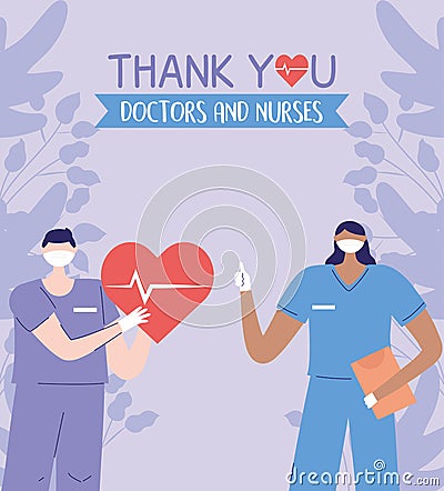 Thanks, doctors, nurses, male and female nurses healthcare Vector Illustration