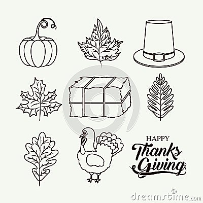 Thanks given icon set design Vector Illustration