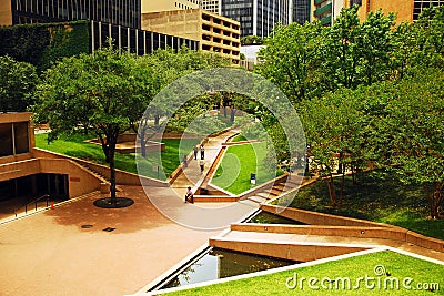 Thanks Giving Square, a peaceful oasis in downtown Dallas, Texas Editorial Stock Photo