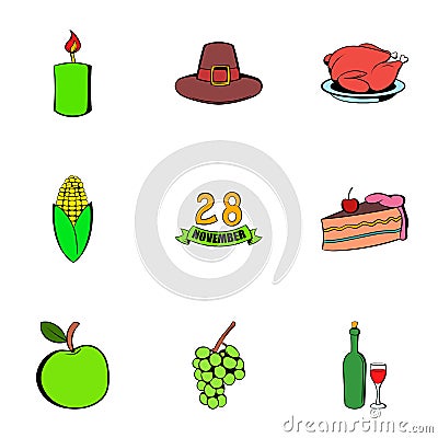 Thanks icons set, cartoon style Vector Illustration