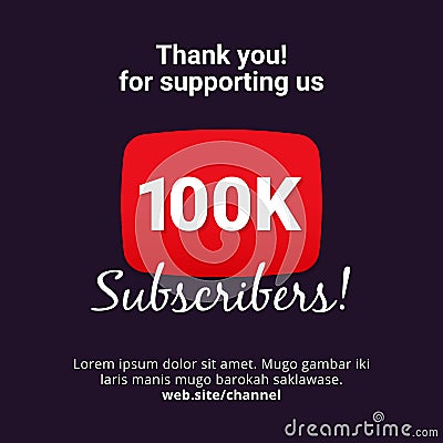 Thanks 100k subscribers celebration background design. 100 thousands subscriber vector template for web post or social media story Stock Photo