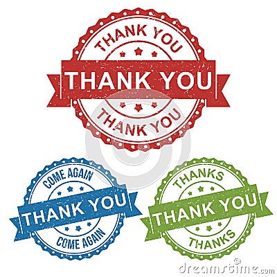 Thanks, thank you, come again, vector badge label stamp tag for product, marketing selling online shop or web e-commerce Vector Illustration