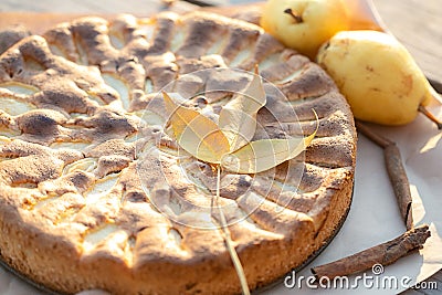Thanksgiving Apple Pie and fresh pears Stock Photo