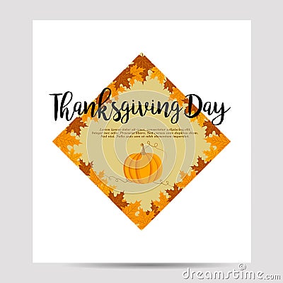 Thanksgiving autumn, fall background with foliage and pumpkin Vector Illustration