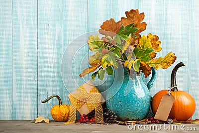 Thanksgiving background with fall decoration Stock Photo