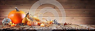 Thanksgiving Background - Pumpkins With Corncob And Candles Stock Photo