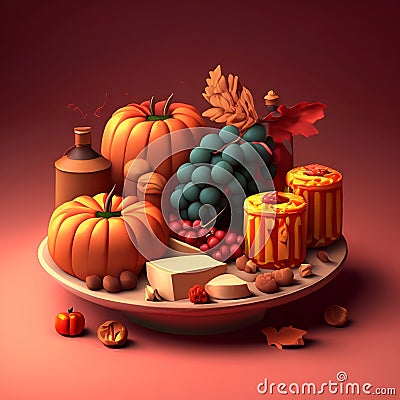 Thanksgiving background with typical food and decoration Stock Photo