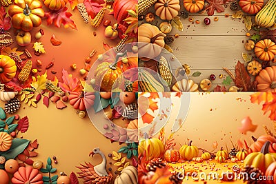 Thanksgiving Banner, Fruit and vegetable in thanksgiving day soft blurred background Stock Photo