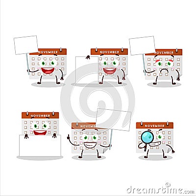 Thanksgiving calendar cartoon character bring information board Vector Illustration