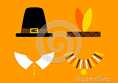 Thanksgiving Card With Abstract Pilgrim And Native American Orange Vector Illustration