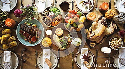 Thanksgiving Celebration Traditional Dinner Table Setting Concept Stock Photo