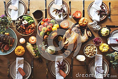 Thanksgiving Celebration Traditional Dinner Table Setting Concept Stock Photo