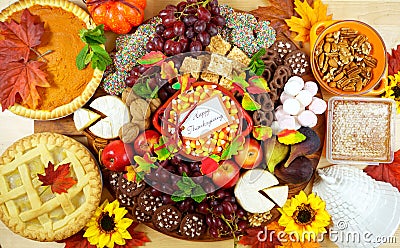 Thanksgiving cheese and dessert grazing platter charcuterie board. Stock Photo