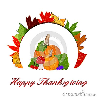 Thanksgiving Colorful Autumn Leaf with Pumpkin Vector Illustration