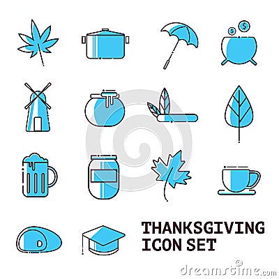 Thanksgiving colour icons line set Stock Photo