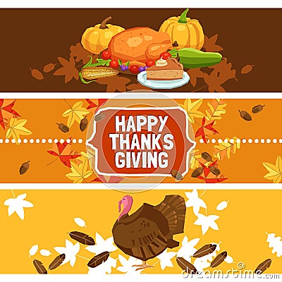 Thanksgiving Day Banner Set Vector Illustration