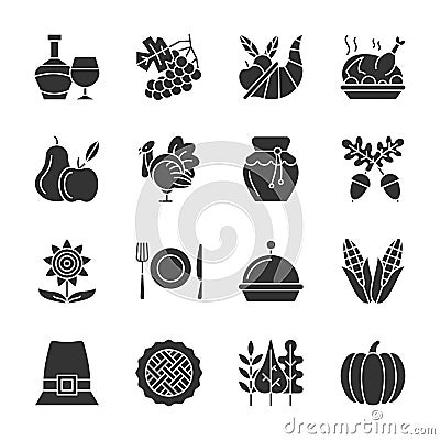 Thanksgiving day black silhouette icon set Vector Illustration