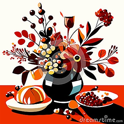 Thanksgiving day. A bouquet of flowers in a vase. AI generated Vector Illustration