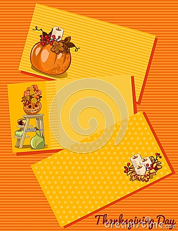 Thanksgiving day card, three cards with pattern Vector Illustration