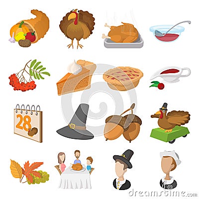 Thanksgiving day cartoon icons Vector Illustration