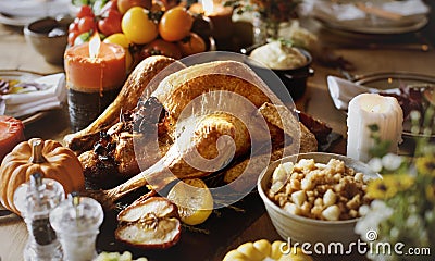 Thanksgiving day celebration food table Stock Photo