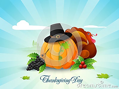 Thanksgiving Day celebration with fruits, vegetables and Turkey Stock Photo