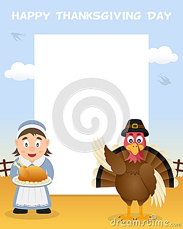 Thanksgiving Day Frame Housewife Turkey Vector Illustration