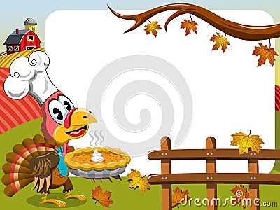 Thanksgiving day horizontal frame pilgrim turkey pumpkin pie Vector Illustration