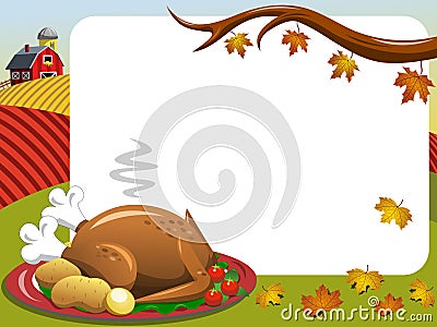 Thanksgiving day horizontal frame roast turkey countryside Vector Illustration