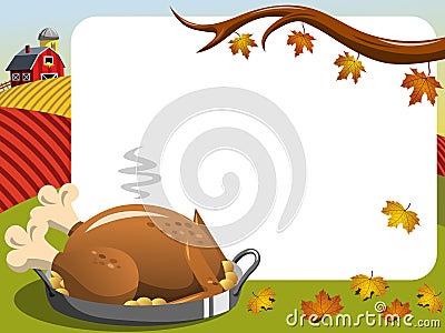 Thanksgiving day horizontal frame roast turkey countryside Vector Illustration