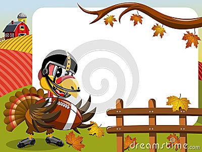 Thanksgiving day horizontal frame turkey playing american football Vector Illustration