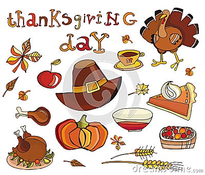 Thanksgiving day icon set Vector Illustration