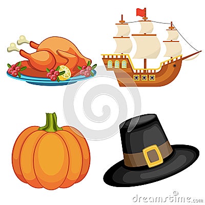 Thanksgiving day icons set Vector Illustration