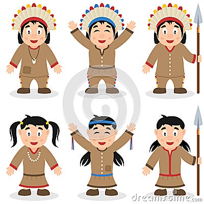 Thanksgiving Day Native Characters Set Vector Illustration