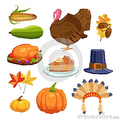 Thanksgiving Day Set Vector Illustration