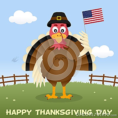 Thanksgiving Day Turkey with USA Flag Vector Illustration
