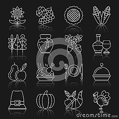 Thanksgiving day white thin line icon set Vector Illustration