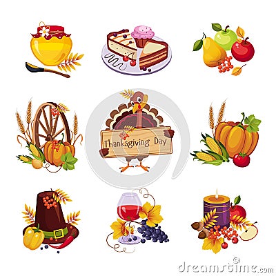 Thanksgiving Decorative Elements. Vector Vector Illustration