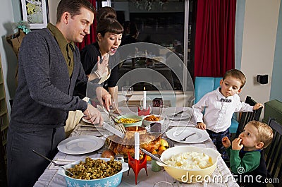 Thanksgiving Dinner Turkey Family Stock Photo