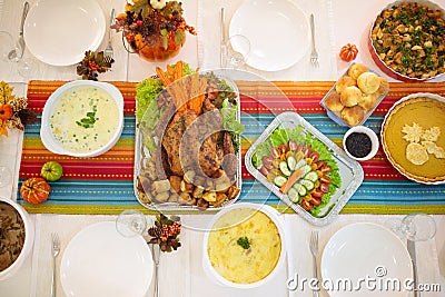 Thanksgiving dinner. Turkey table setting Stock Photo