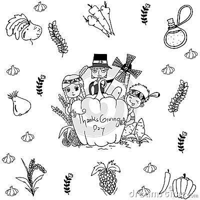 Thanksgiving doodle art element Vector Illustration